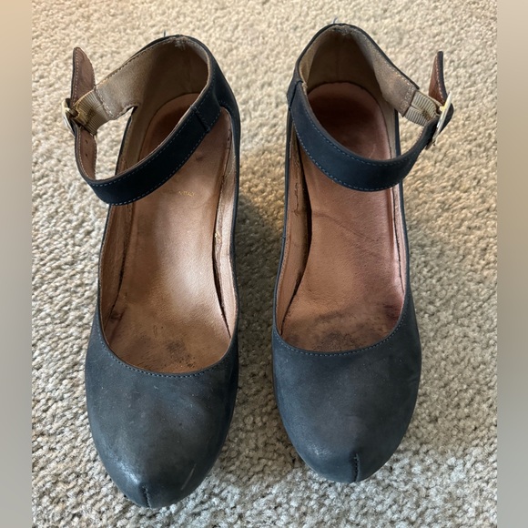 Blue Italian made wedge shoes with ankle strap, size 38 - Picture 2 of 5